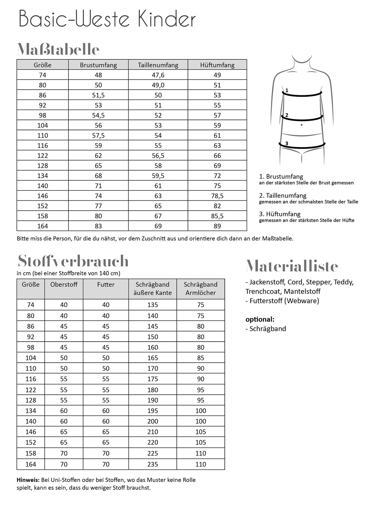 Schnittmuster Fadenkäfer Basic Weste Kinder