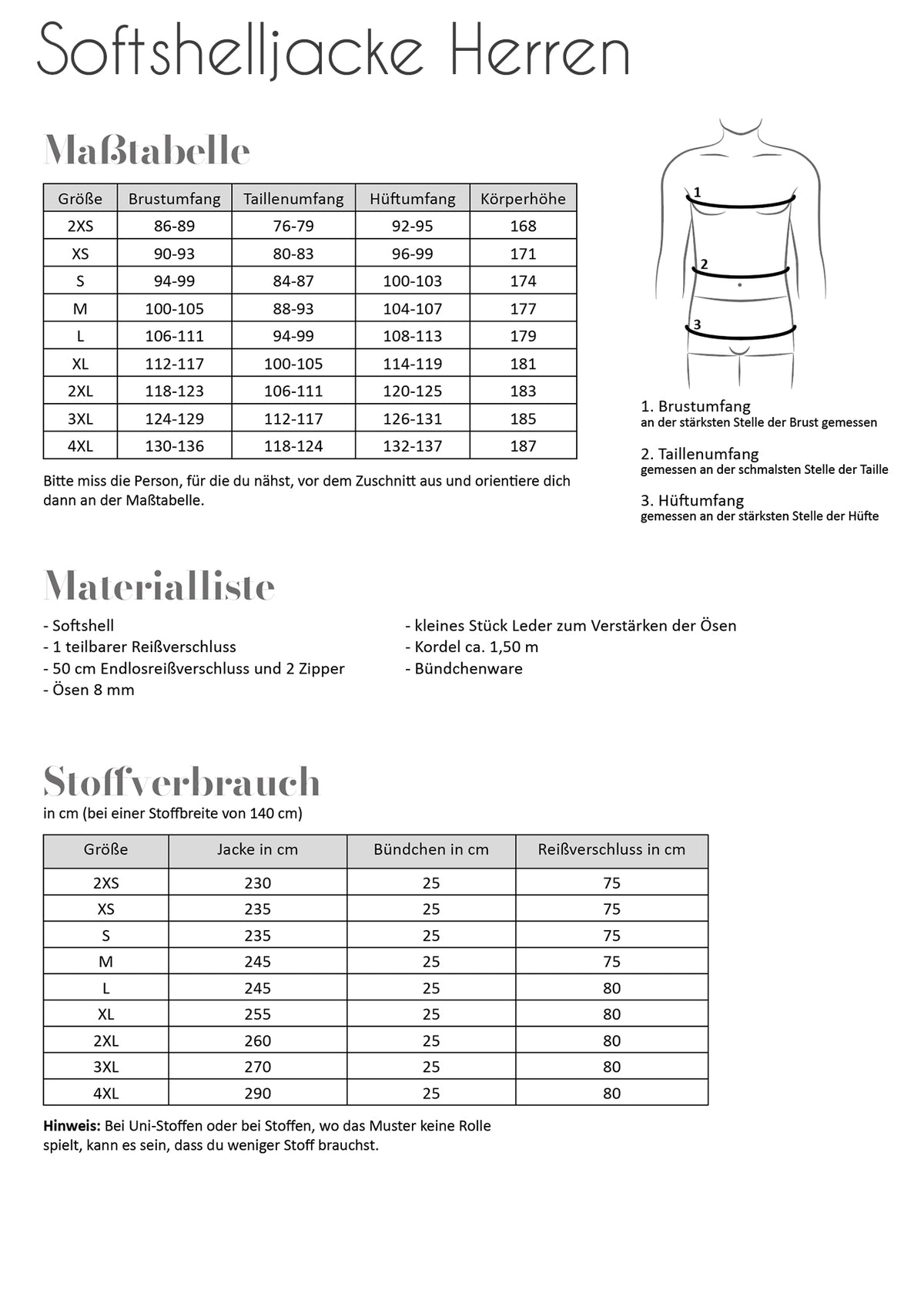 Schnittmuster Fadenkäfer Softshelljacke Herren