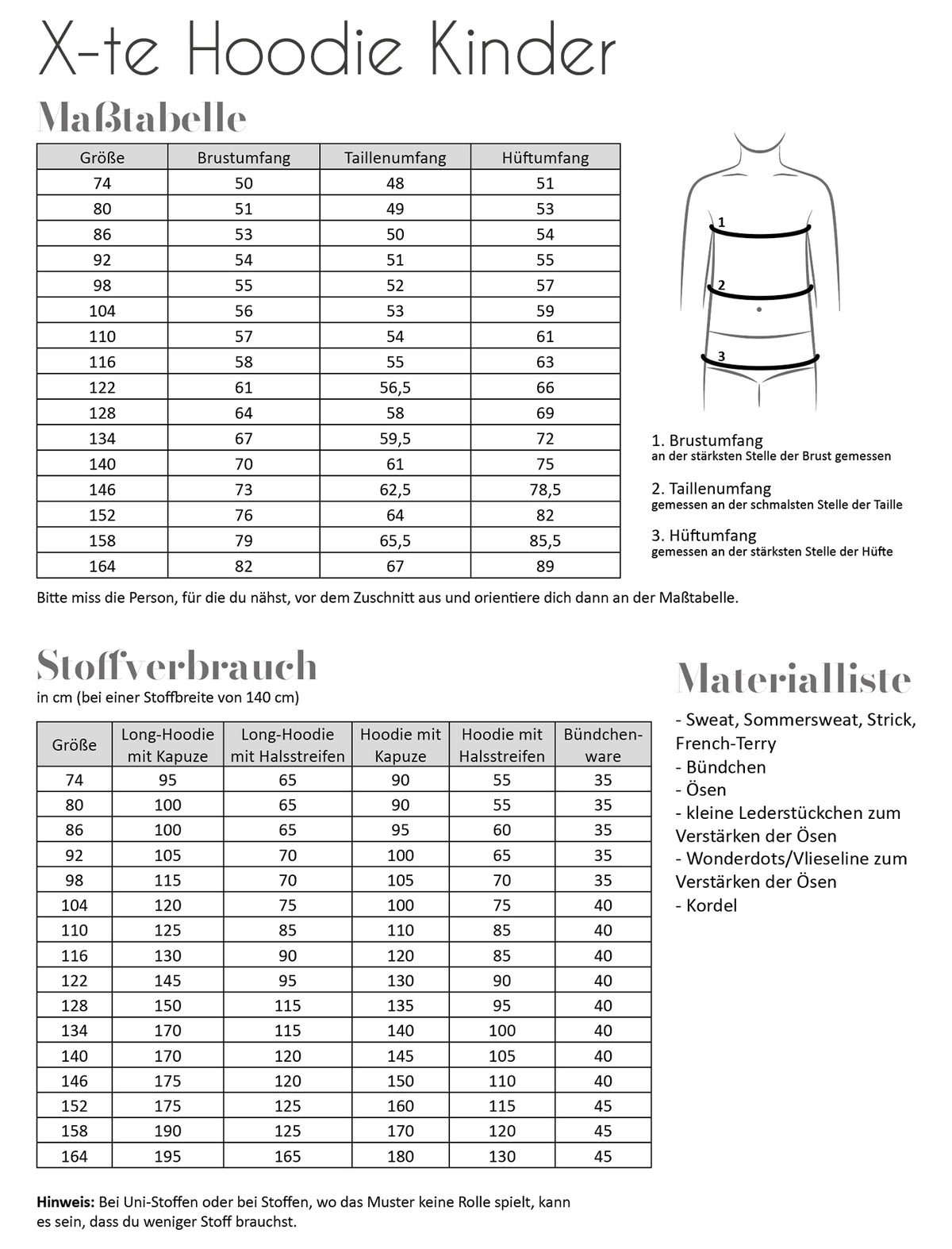 Schnittmuster Fadenkäfer X-te Hoodie Kinder
