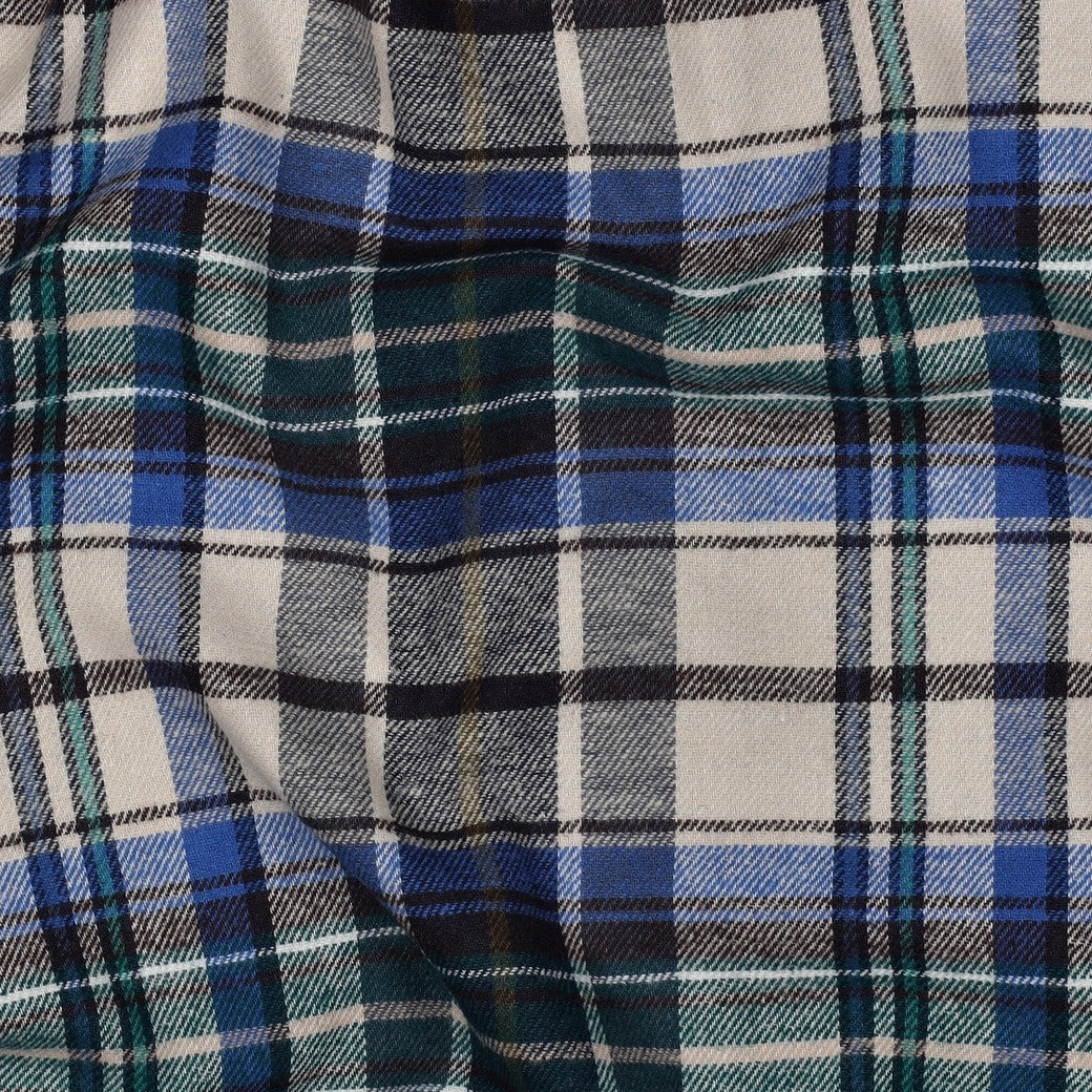 Flanell Creme Blau Karo aus 100% Baumwolle als Meterware