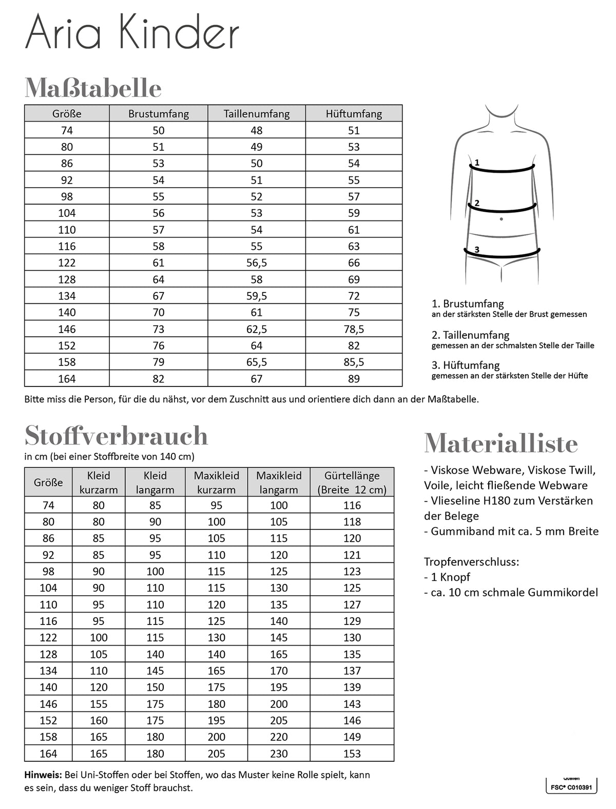 Schnittmuster Fadenkäfer Aria Kinder
