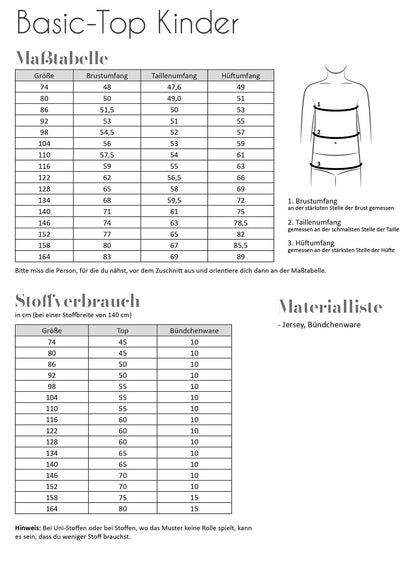 Schnittmuster Fadenkäfer Basic Top Kinder