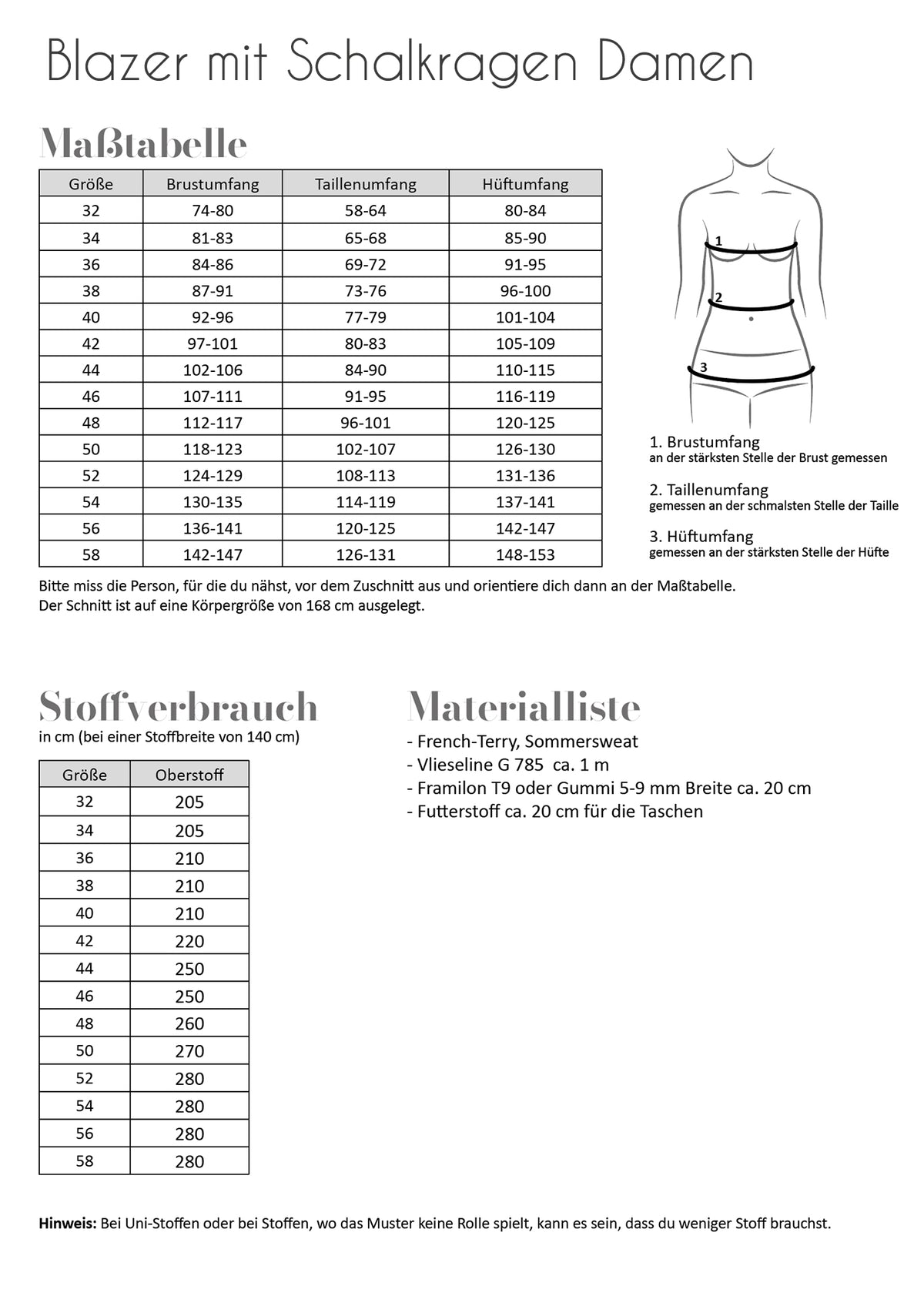 Schnittmuster Fadenkäfer Blazer mit Schalkragen Damen