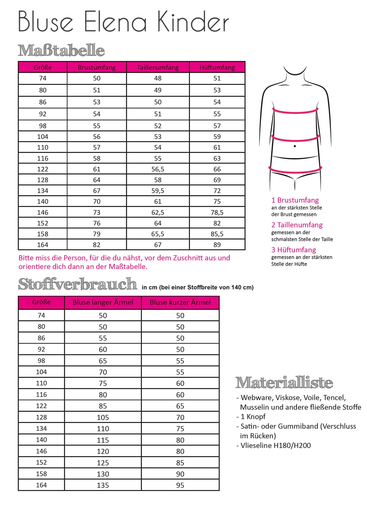 Schnittmuster Fadenkäfer Bluse Elena Kinder