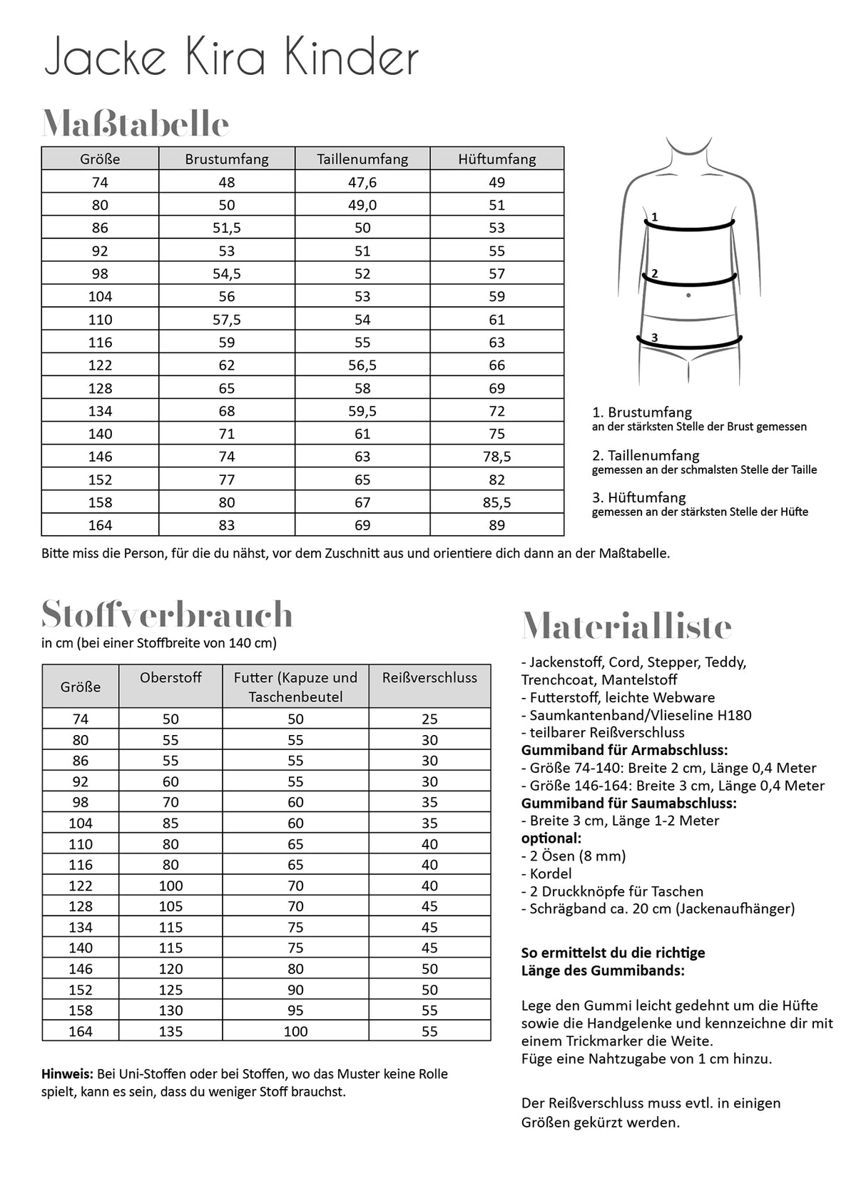 Schnittmuster Fadenkäfer Jacke Kira Kinder