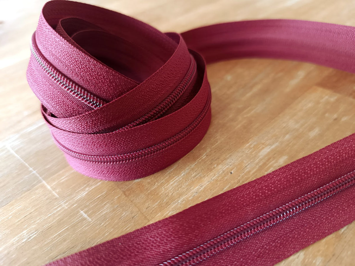 5m Endlosreißverschluss + 25 Zipper Weinrot