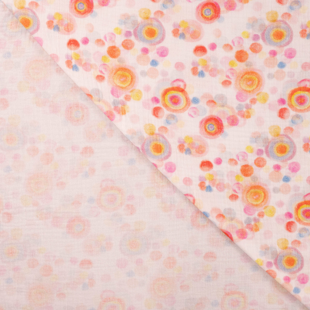 Detailaufnahme von Musselin mit Aquarellkreisen