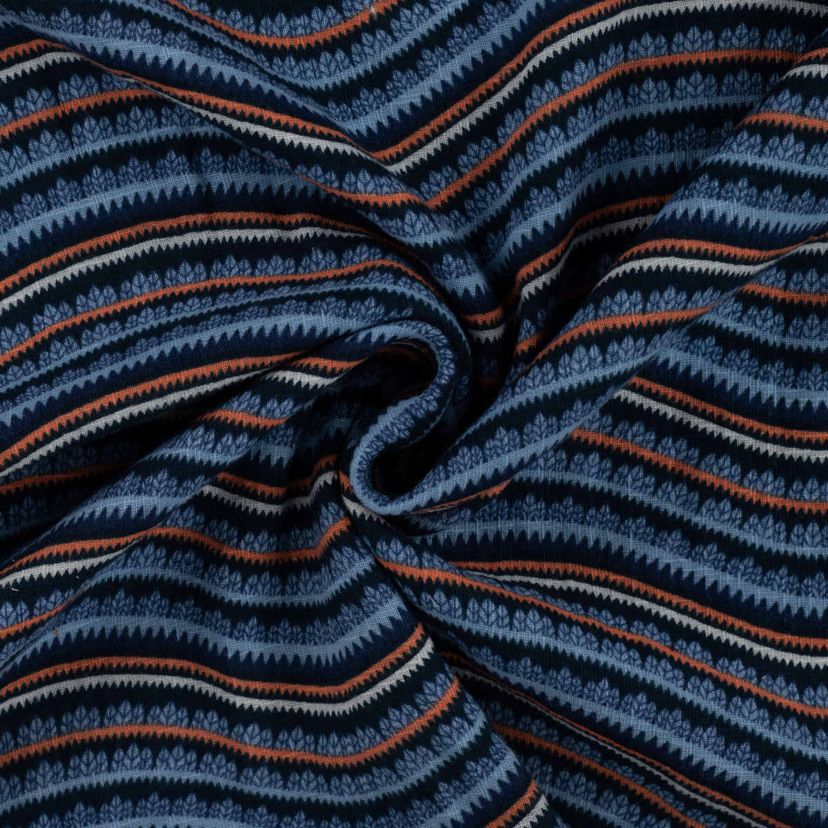 Slub Musselin mit Wellenmuster in Denimblau, Hellblau, Dunkelblau, Rost und Offwhite aus 100% Baumwolle